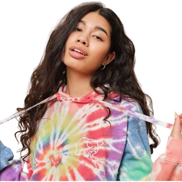 Ivory Ella Tie-dye Hoodie Sweatshirt  size Medium Oversized Rainbow Elephant NEW - Picture 3 of 10